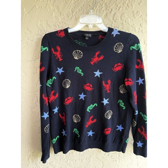 Talbots Sweater Petite Lp Navy Blue BY THE SEA Pullover Lobster Nautical Ocean - Picture 7 of 7